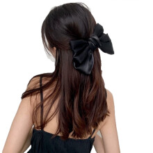 Black Satin Bow Hair Clip Women Girls 8 Inch French Barrette