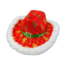 Christmas Cowboy Hat Red Costume Accessory with Golden
