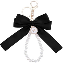 Black Pearl Chain Bow Keychain for Women White Pearl