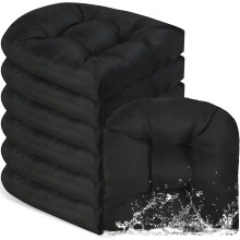Outdoor Chair Cushions Black Square Tufted 6-Pack
