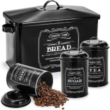 Metal Bread Box and Canister Set Black Farmhouse 3-Piece