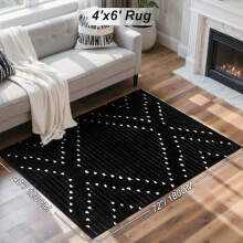 Boho Moroccan Cotton Rug 4'x6' Black and White