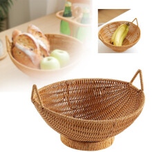 Wicker Fruit Basket Brown Footed Serving Tray