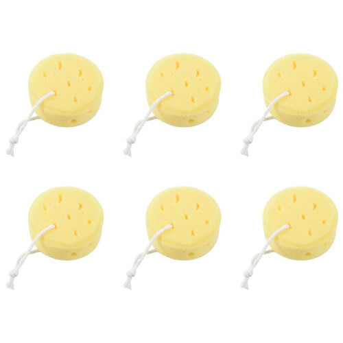 6X Yellow Round Bath Body Shower Soft Sponge with Hanging Loop