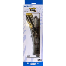 Bachmann Trains - E-Z COMMAND DCC EQUIPPED TURNOUT - LEFT - NICKEL SILVER E-Z TRACK With Grey Roadbed - HO Scale, Medium
