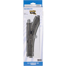 Bachmann Trains - E-Z COMMAND DCC EQUIPPED TURNOUT - RIGHT - NICKEL SILVER E-Z TRACK With Grey Roadbed - HO Scale Medium
