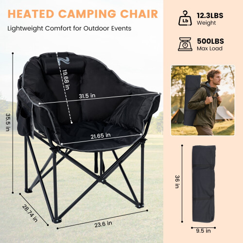 Heated Camping Chair with Headrest 500 lbs 1