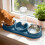 Triple Cat Bowls Set with Auto Water Bottle Blue 4