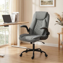 HOMCOM Linen-Look Computer Desk Chair, Executive Office Chair with Flip-Up Armrests and Thick Cushion, Grey