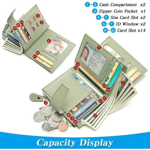 Women's RFID Blocking Bifold Leather Wallet with Zipper 1