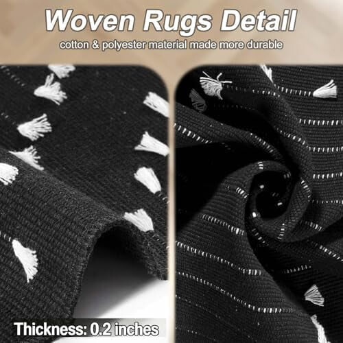Boho Moroccan cotton rug black and white 4x6 feet 1