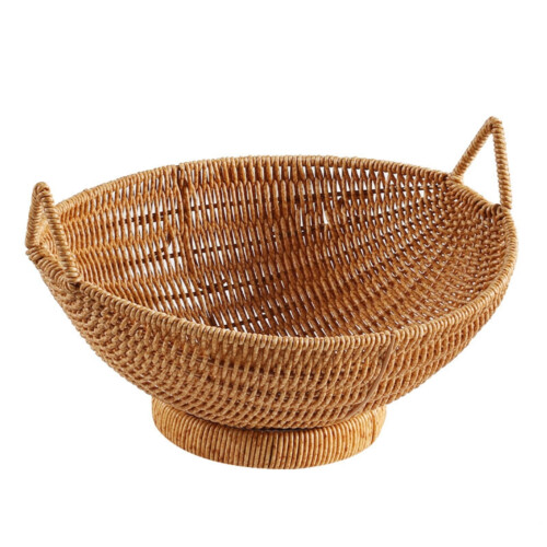 Wicker Fruit Basket Brown Footed Serving Tray 1