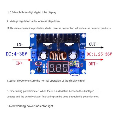 LED Voltmeter PWM Adjustable 4-38V To 1.25-36V Step-Down Board Module XL4016 8A 250W - Power Drop Module 2