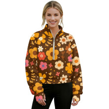 Women's Oversized Half-Zip Sweatshirt with Thumbholes and