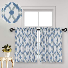 Geometric Tier Curtains Navy Gray 27x36 Inch Rod Pocket 1