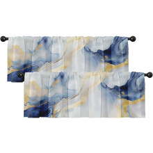 Blackout Valances Blue Gold Marble 2-Pack 18x52 Inch Rod