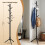 Hat and Coat Stand - Solid Wood - Black - Height Adjustable with 8 Hooks 5
