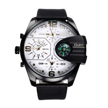 Men's Leather Quartz Watch Multi-Time Zone Large Dial PU