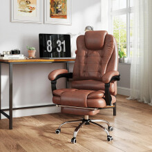 Heated 6 Points Vibration Massage Executive Office Chair Adjustable Swivel Ergonomic High Back Desk Chair Recliner with Footrest Brown