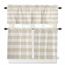 Linen Striped Beige Kitchen Curtains and Valances Set