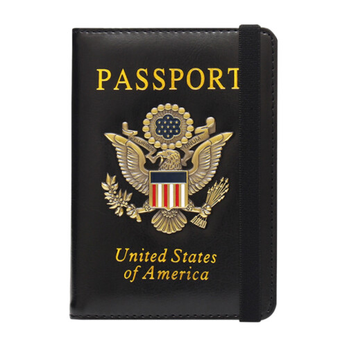 Leather Passport Holder with RFID Blocking and Metal Badge