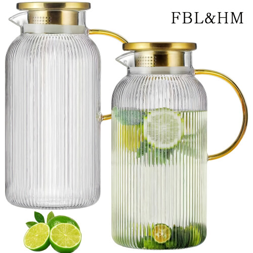 Glass Pitcher with Lid 68 oz Heat-Resistant 2 or 4 Pack