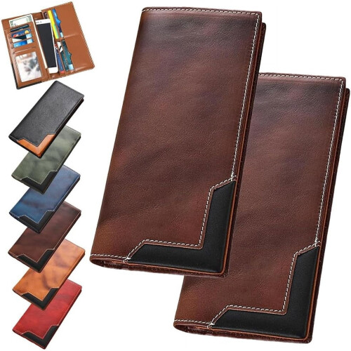 Cowhide Vintage Bifold Wallet RFID Blocking 12 Card Slots