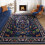 Round Rug Blue Floral Non-Slip Low-Pile 4 ft 5