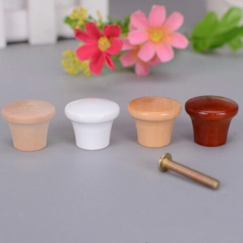Wooden Drawer Knobs Round Mushroom Style 8 pcs 2