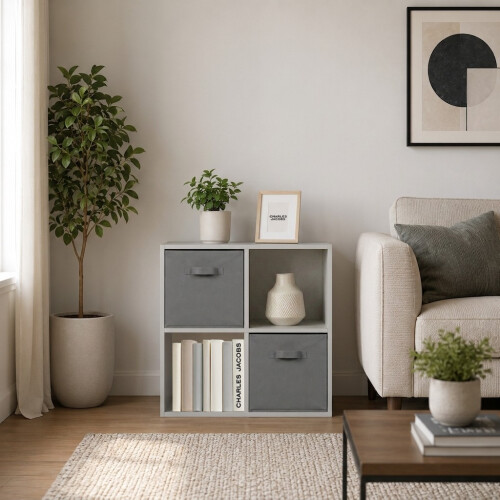 Charles Jacobs (Grey Drawers) Charles Jacobs Grey 4 Cube Open Book Shelf Storage Unit 1