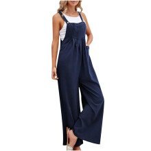 Women's Navy Sleeveless Printed Jumpsuit Wide Leg with
