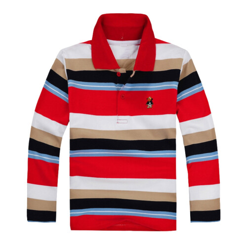 Boys' striped long sleeve polo shirt oversized thermal 1