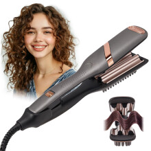 Hair Crimper Waver Iron, 2-in-1Wave Curling Wand with 5 Heat Settings, Ionic Ceramic Hair Styler with Fast Heat Up & Auto Power Off for All Hair Types