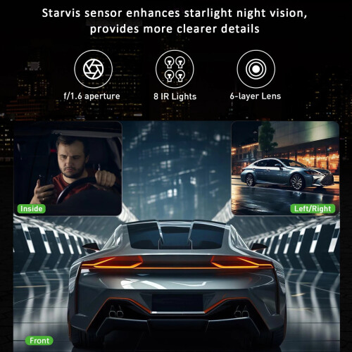 3-Channel Dash Cam Front Interior Left Right Full HD 1080P 2
