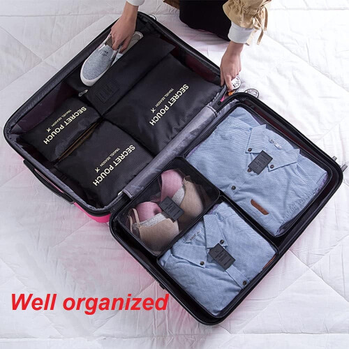 Travel Packing Cubes Set Black 7-Piece Lightweight 1