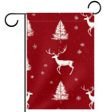 Drapeau de jardin double face 28x40 avec motif de rennes, sapin et flocons de neige