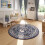 Round Rug Blue Floral Non-Slip Low-Pile 4 ft 3