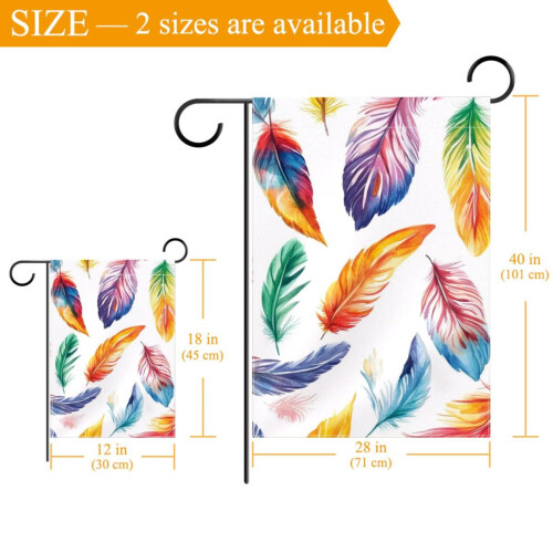 Drapeau de jardin aquarelle à plumes colorées, double face, 12x 2
