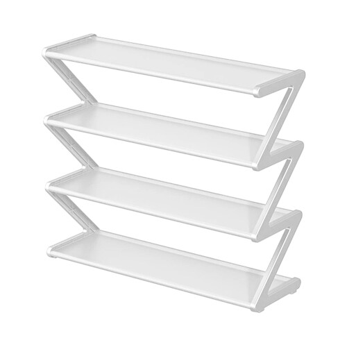 Z-shaped plastic shoe rack 4-tier holds 8 pairs white 1