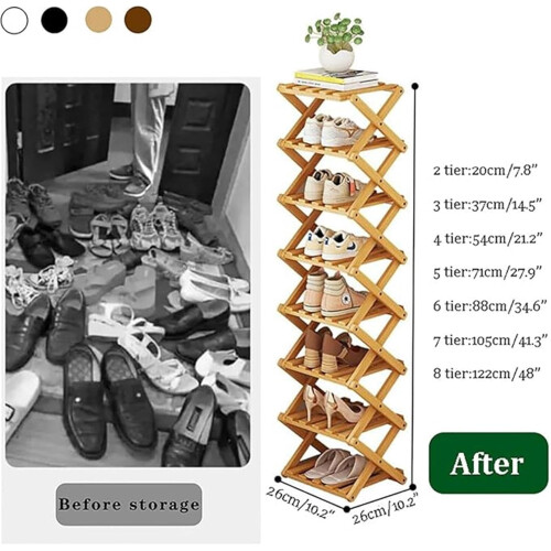 Bamboo Vertical Folding Shoe Rack Narrow 1