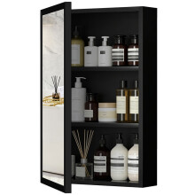 Armoire à miroir en acier inoxydable, 3 étagères, rangement de salle de bain, noir