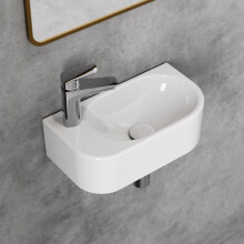 400mm White Ceramic Wall Hung Basin Cloakroom Sink Right Hand Tap Hole