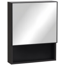 Armoire à miroir Kleankin, 2 étagères et rangement ouvert, noire