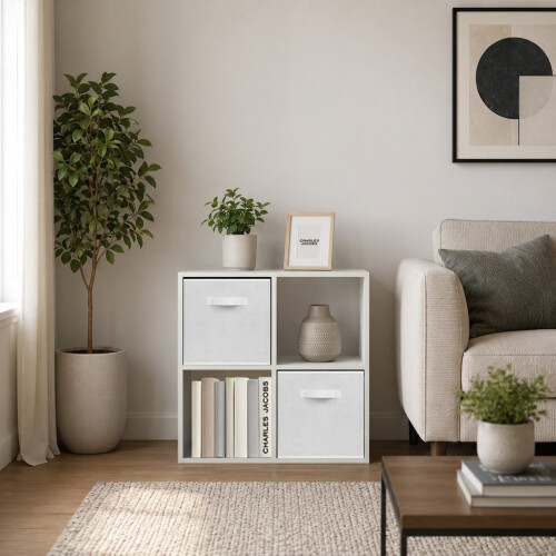 Charles Jacobs (White Drawers) Charles Jacobs White 4 Cube Open Book Shelf Storage Unit 1