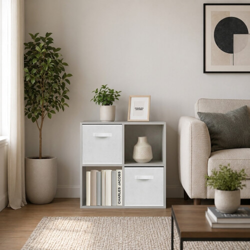 Charles Jacobs (White Drawers) Charles Jacobs Grey 4 Cube Open Book Shelf Storage Unit 1