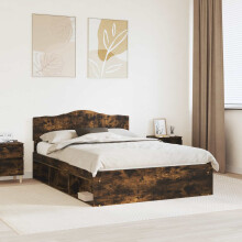 vidaXL Bed Frame Smoked Oak 140 x 200 cm Solid Pine Wood