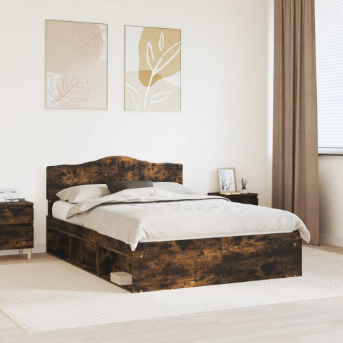 VidaXL vidaXL Bed Frame Smoked Oak 140 x 200 cm Solid Pine Wood