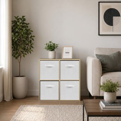 Charles Jacobs (White Drawers) Charles Jacobs Oak 4 Cube Open Book Shelf Storage Unit 2