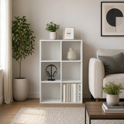 Charles Jacobs (White + No Drawers) Charles Jacobs White 6 Cube Open Book Shelf Storage Unit 1
