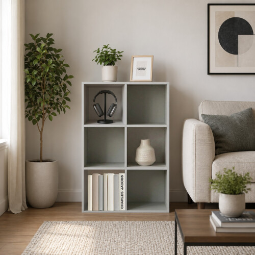 Charles Jacobs (No Drawers) Charles Jacobs Grey 6 Cube Open Book Shelf Storage Unit 1